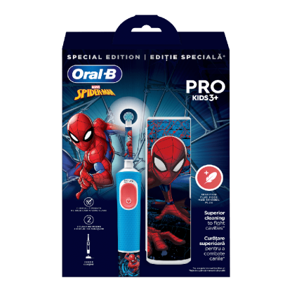 Periuta de dinti electrica + trusa de calatorie Vitality Pro Kids Spider-Man, Oral-B