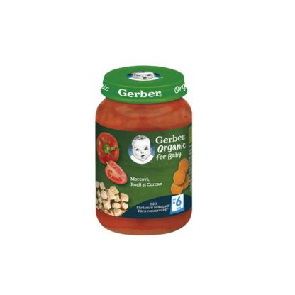 Gerber Bio Piure morcovi, rosii, curcan, 190g