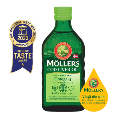 Moller's Cod liver oil Omega-3 aroma de mere verzi, 250ml