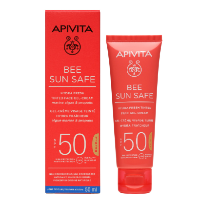 Crema gel colorata protectie solara ten SPF50, Hydra Fresh Tinted Bee Sun Safe, 50 ml, Apivita