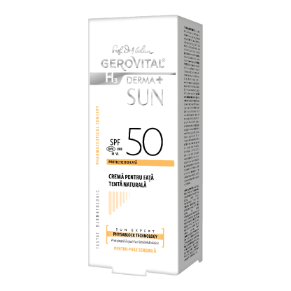 Crema pentru fata SPF 50 tenta naturala H3 Derma+ Sun, 50 ml, Gerovital