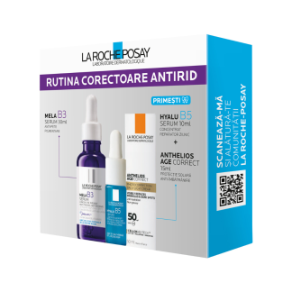Pachet Hyalu B5 Serum 30 ml + Mini Anthelios Age Correct 15 ml + Mini Mela B3 Serum 10 ml, La Roche-Posay