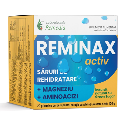 Reminax Activ saruri rehidratare + magneziu si aminoacizi, 20 plicuri, Remedia