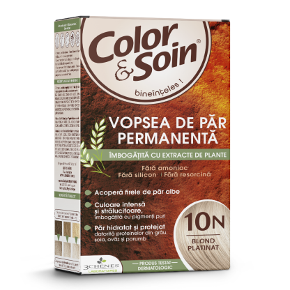 Vopsea de par fara amoniac, fara silicon, blond platinat, 10N, Color&Soin