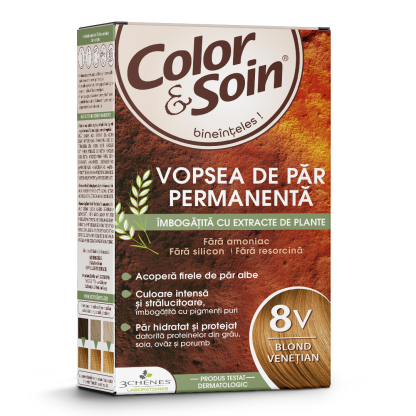 Vopsea de par fara amoniac, fara silicon, blond venetian, 8V Color&Soin