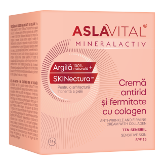 Crema antirid și fermitate cu colagen, SPF15, ten sensibil, 50ml, Aslavital