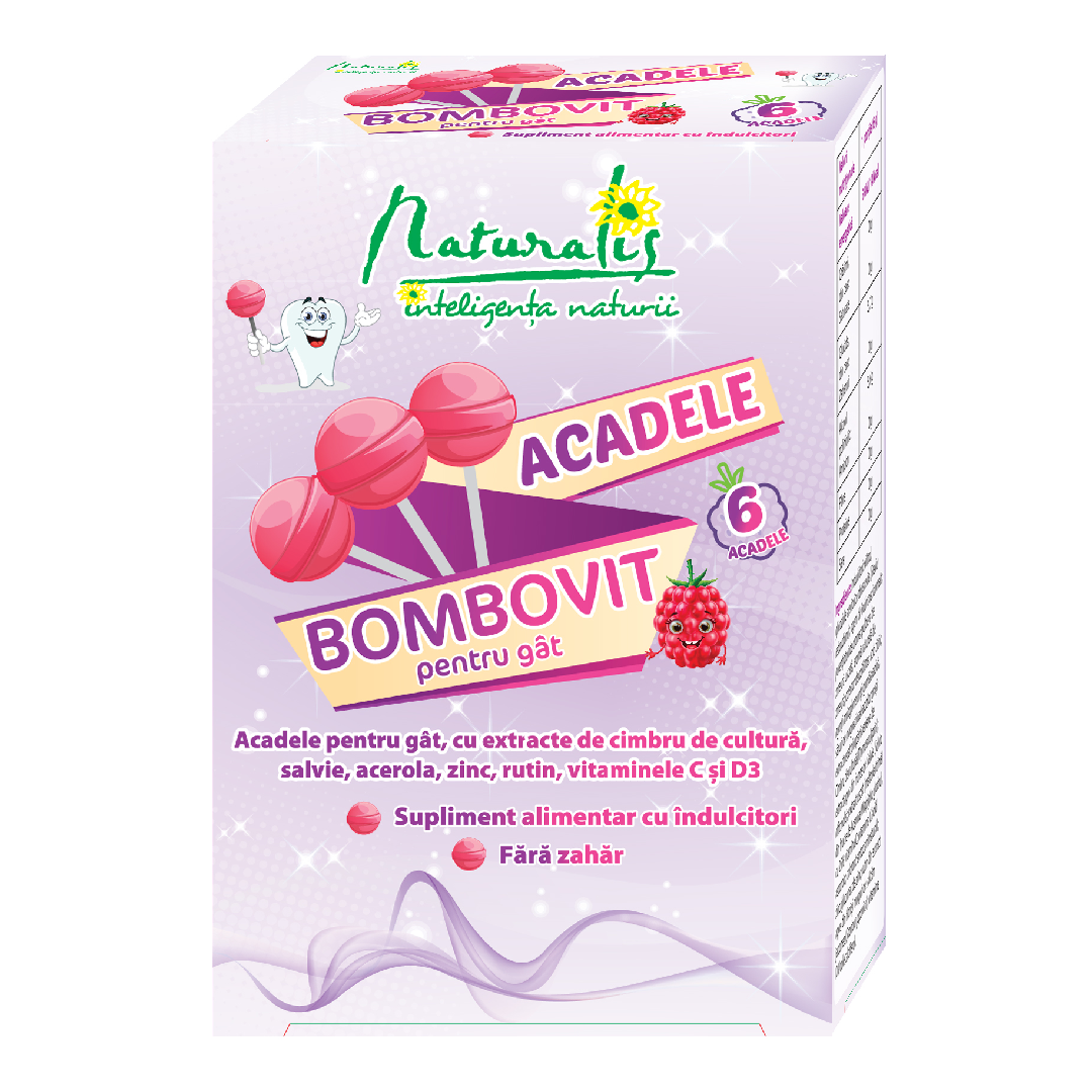 Acadele Bombovit impotriva durerilor in gat, 6 g, 6 acadele, Naturalis