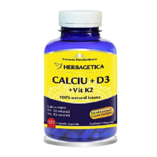 Calciu + D3 + Vitamina K2, 120 capsule, Herbagetica