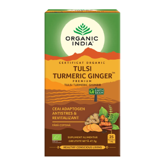 Ceai Bio Tulsi Turmeric si Ghimbir, 25 plicuri, Organic India