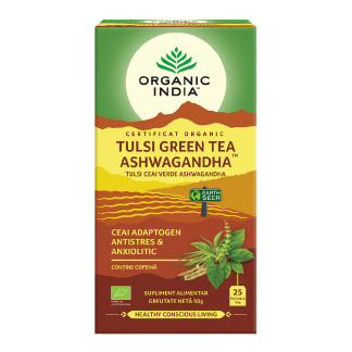Ceai Bio Tulsi Ashwagandha si Ceai Verde, 25 plicuri, Organic India