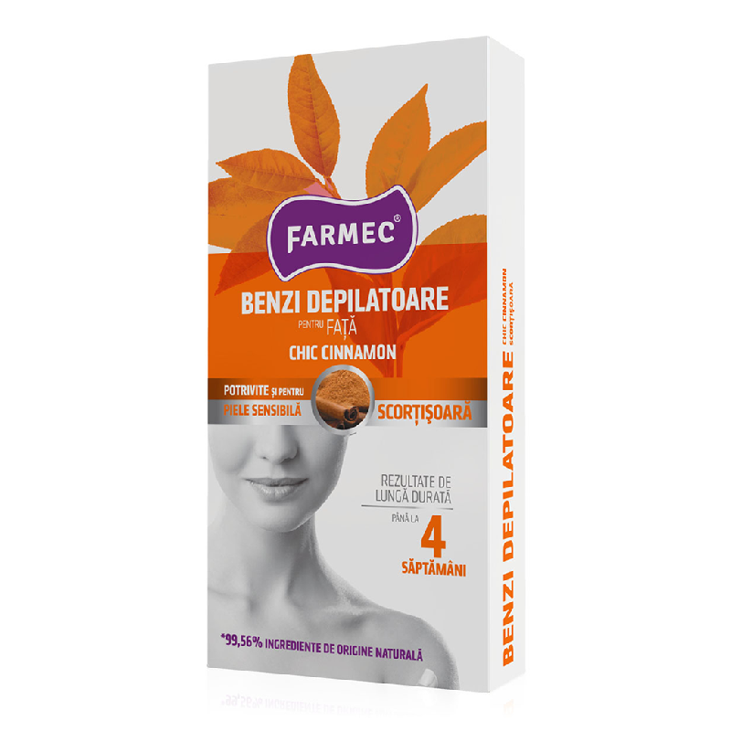 Benzi depilatoare pentru fata cu scortisoara, 20 bucati, Farmec