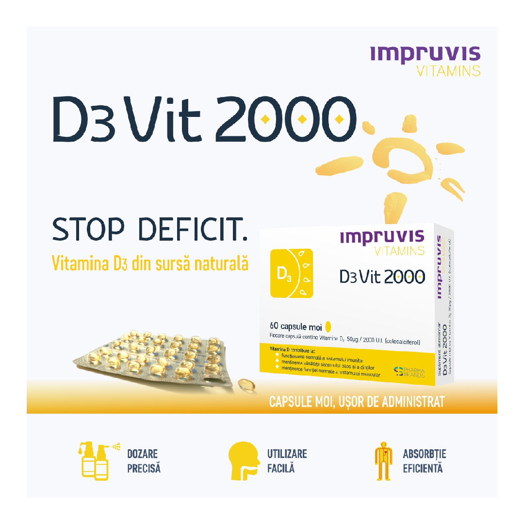 Vitamina D3 2000 U.I. D3Vit, 60 capsule moi, Impruvis