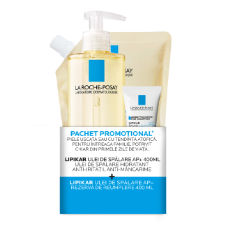 Pachet Ulei de spalare Lipikar AP+, 400 ml + Rezerva, 400 ml + Balsam Lipikar Baume Light AP+M, 15 ml, La Roche-Posay