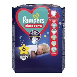 Scutece chilotel de noapte Night Pants, Marimea 6, 15+ kg, 19 bucati, Pampers