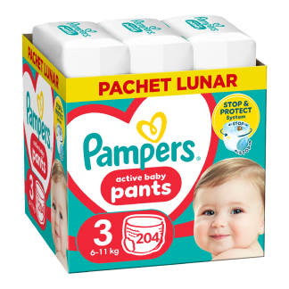 Scutece chilotel Active Baby Pants Nr.3, 6-11 kg, 204 bucati, Pampers