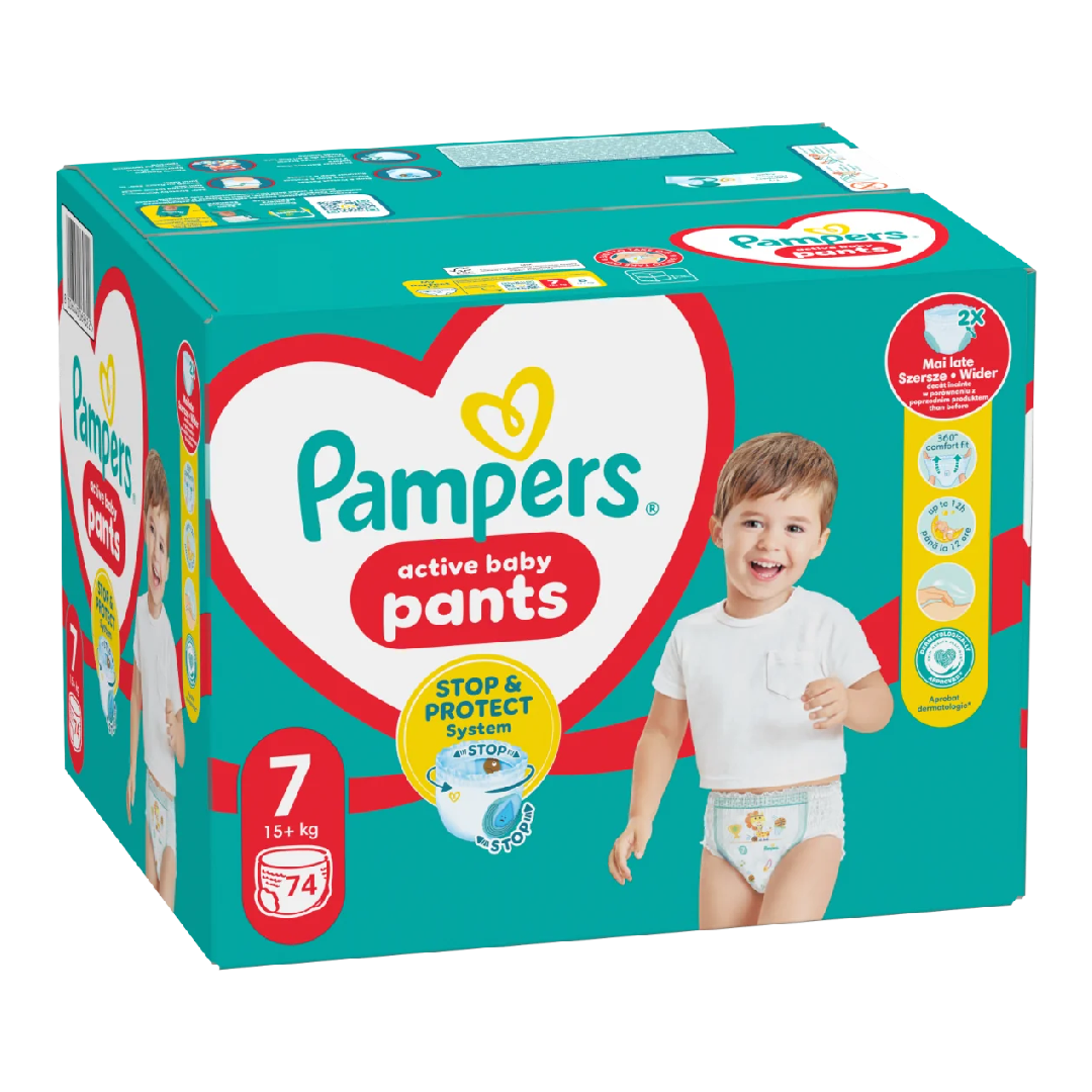 Scutece chilotel Active Baby Pants Nr.7, 15+ kg, 74 bucati, Pampers