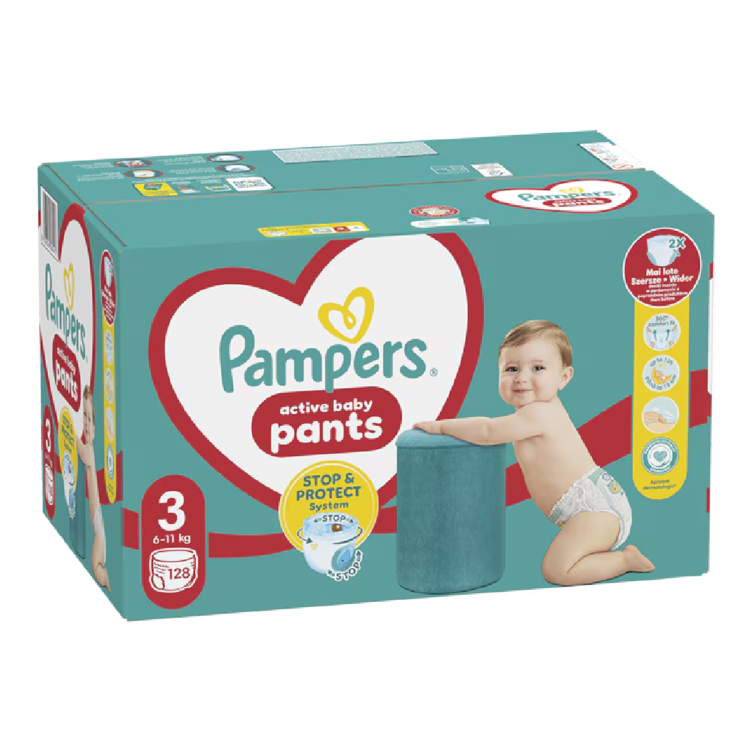 Scutece chilotel Active Baby Pants Nr.3, 6-11 kg, 128 bucati, Pampers
