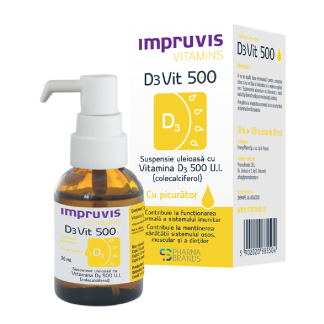 Suspensie uleioasa cu Vitamina D3 500UI cu picurator, D3vit 20ml, Impruvis