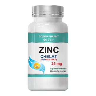 Zinc Bisglicinat (chelat), 25 mg, 60 capsule vegetale, Cosmo Pharm