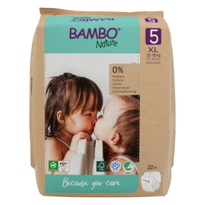Scutece Ecolabel, marimea 5, 12-18 kg, 22 bucati, Bambo Nature -