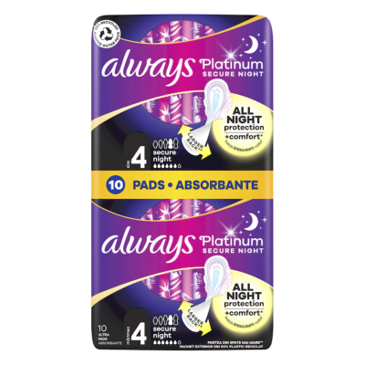 Absorbante Platinum Secure Night Duo Pack, 10 bucati, Always -