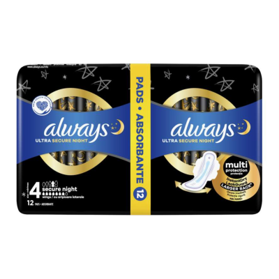 Absorbante duo pack Ultra Secure Night, Marimea 4, 12 bucati, Always -