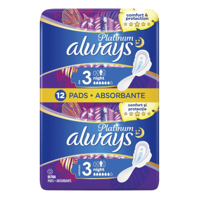 Absorbante Platinum Night, 12 bucati, Always -