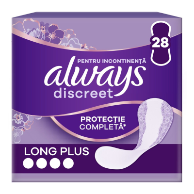 Absorbante zilnice pentru incontinenta urinara Discreet, Long Plus, 28 bucati, Always -