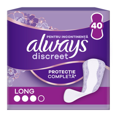 Absorbante zilnice pentru incontinenta urinara Discreet, Long, 40 bucati, Always -
