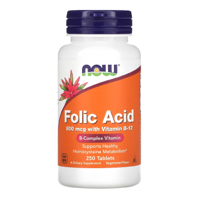 Acid Folic 800 mcg Cu Vitamina B-12 25 mcg, 250 tablete, Now Foods -