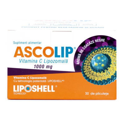 Vitamina C Lipozomala cu aroma de coacaze, 1000 mg, 30 plicuri, Liposhell -