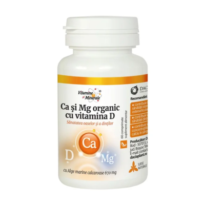 Calciu si Magneziu Organic cu Vitamina D, 60 comprimate, Dacia Plant -