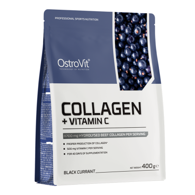 Colagen cu Vitamina C, aroma de coacaze negre, 400g, OstroVit -