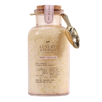 Cristale de baie in borcan de sticla Bathtime Bliss, Warm Vanilla, 600 g, The Luxury Bathing Company -