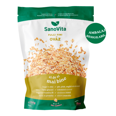 Fulgi de ovaz fini, punga cu zipper, 750 g, Sanovita -