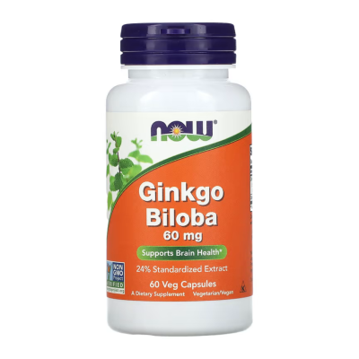 Ginkgo Biloba, 60 mg, 60 capsule vegetale, Now Foods -