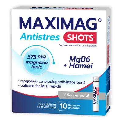 MaxiMag Antistres Shots, 10 fiole, Zdrovit -