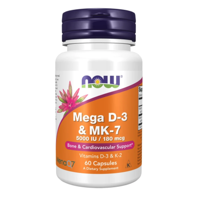 MEGA D-3 + Vitamina K-2 MK7, 60 capsule, Now Foods -