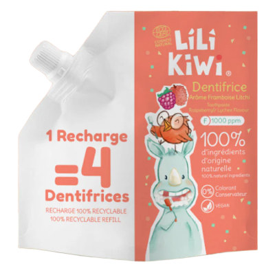 Rezerva Pasta de dinti pentru copii, 3-12 ani, Zmeura si litchi, 120 ml, Lilikiwi -