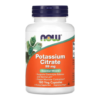 Potasiu Citrat, 99 mg, 180 capsule vegetale, Now Foods -