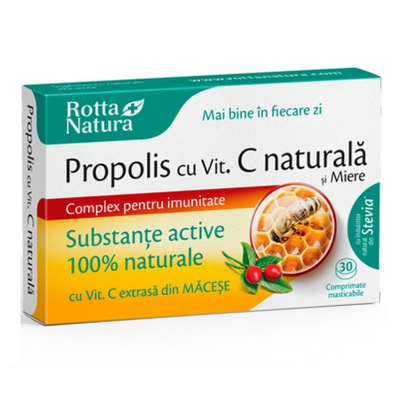 Propolis cu Vitamina C Naturala si Miere, 30 comprimate masticabile, Rotta Natura -