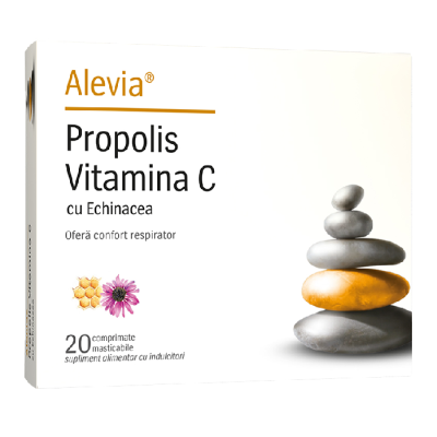 Propolis Vitamina C cu Echinacea, 20 comprimate masticabile, Alevia -