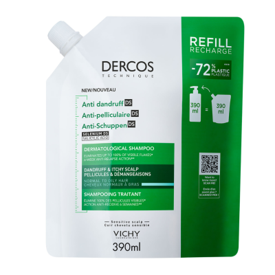 Rezerva eco sampon anti-matreata pentru par normal-gras Dercos, 390 ml, Vichy -