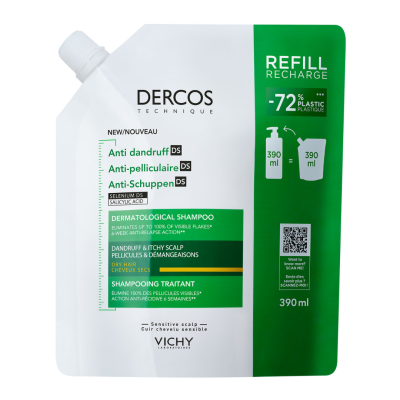 Rezerva eco sampon anti-matreata pentru par uscat Dercos, 390 ml, Vichy -