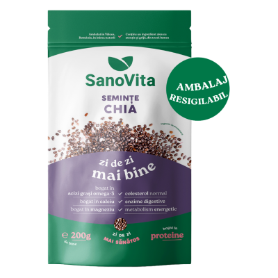 Seminte Chia, punga zipper, 200g, Sanovita -