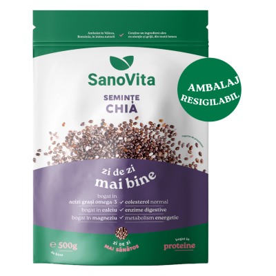 Seminte de chia, punga cu zipper, 500g, Sanovita -