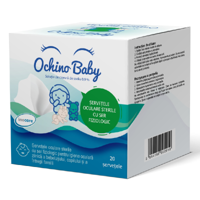 Servetele oculare sterile cu ser fiziologic Ochino Baby, 20 bucati, Inocare Pharm -