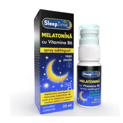 Spray sublingual cu melatonina si vitamina B6 SleepTime, 25 ml, Justin Pharma -