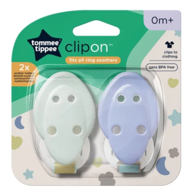 Suport pentru suzete pentru +0 luni Verde/Mov, 2 bucati, Tommee Tippee -