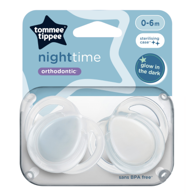 Suzete ortodontice Night Time, 0-6 luni, 2 bucati, Alb, Tommee Tippee -